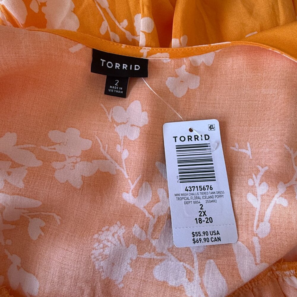 Women's Plus 2 NWT Torrid Tiered Tank Mini Dress Tropical Floral Iceland Poppy - Picture 7 of 9